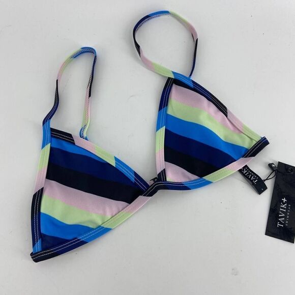 Tavik Jett Esalen Womens striped blue green new triangle swim bikini top small - Picture 1 of 13